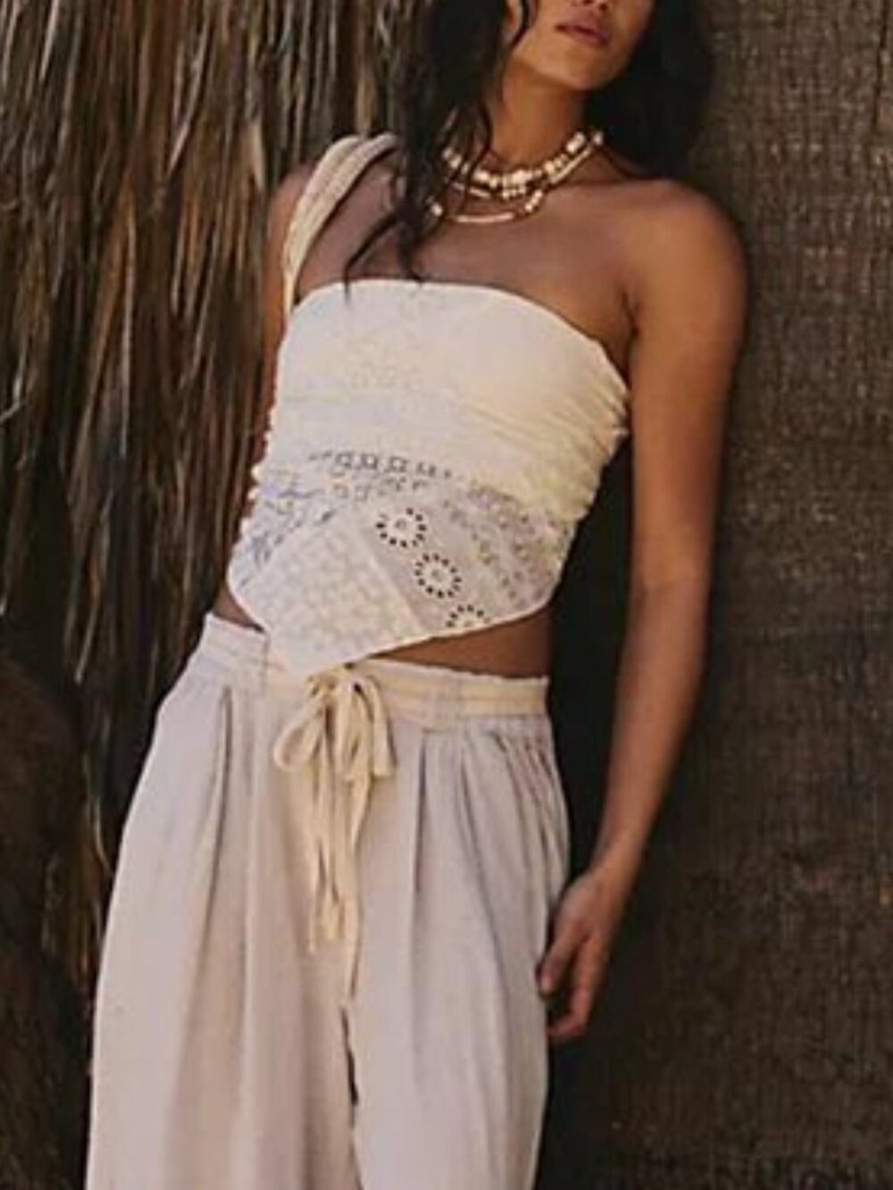 Free People FP One Raya Lace Bandana Top Cropped Smocked Strapless XS